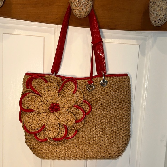Brighton Handbags - Brighton Woven Straw Flower Shoulder Bag